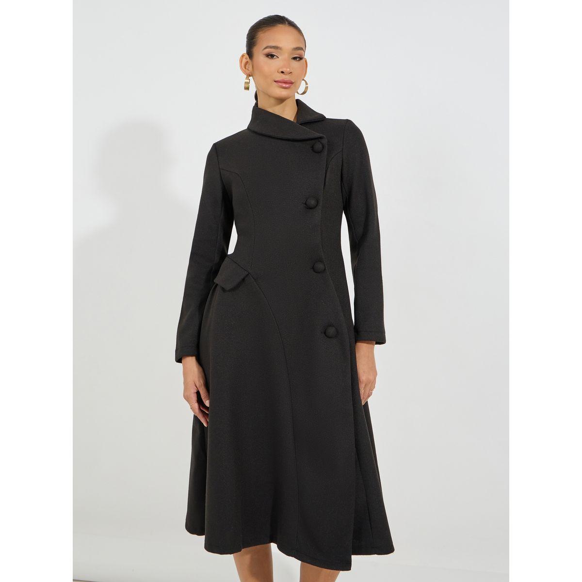 Styli Buttoned Collared Wool Like Blazer Midi Dress-women-clothing-dresses-image-2