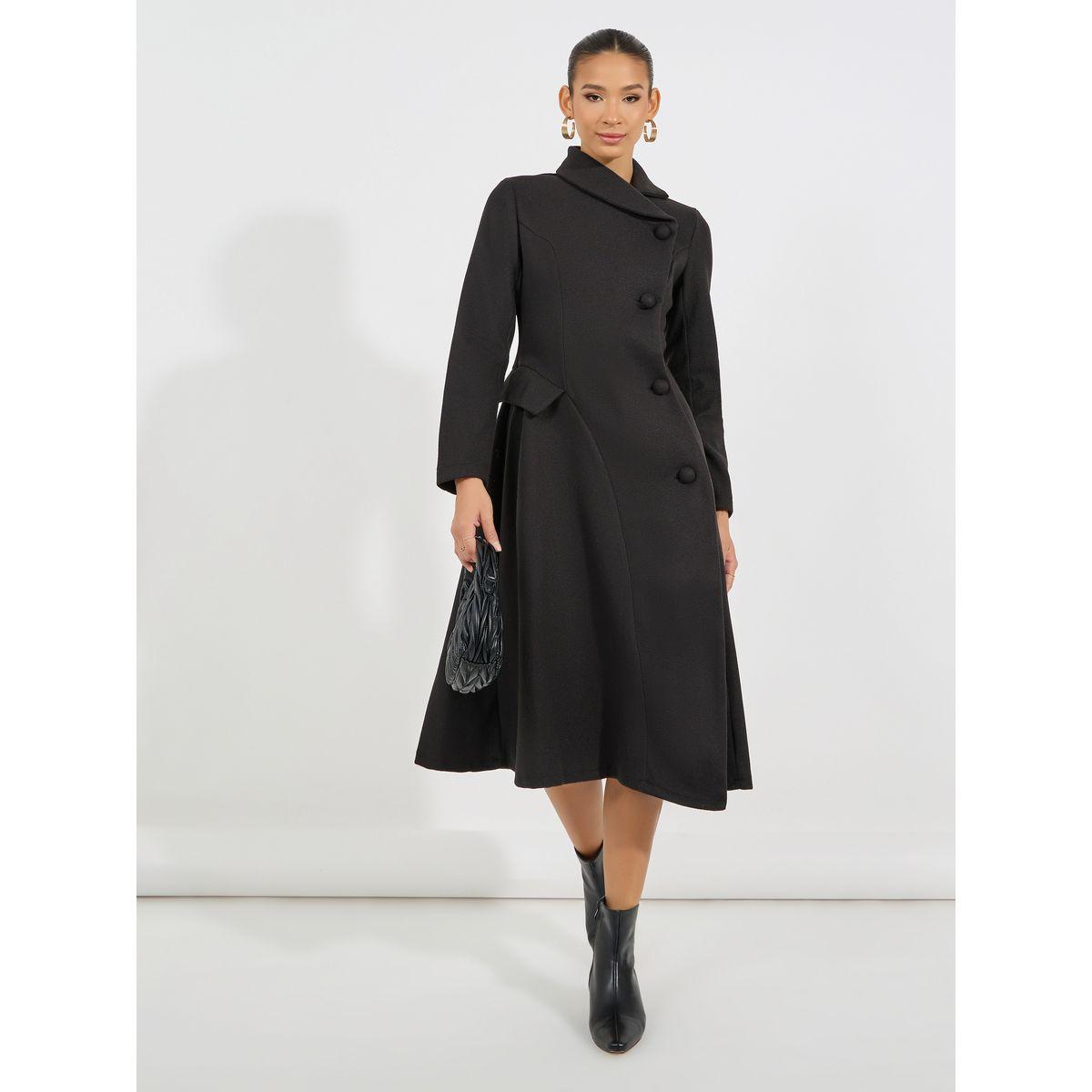Styli Buttoned Collared Wool Like Blazer Midi Dress-women-clothing-dresses-image-4