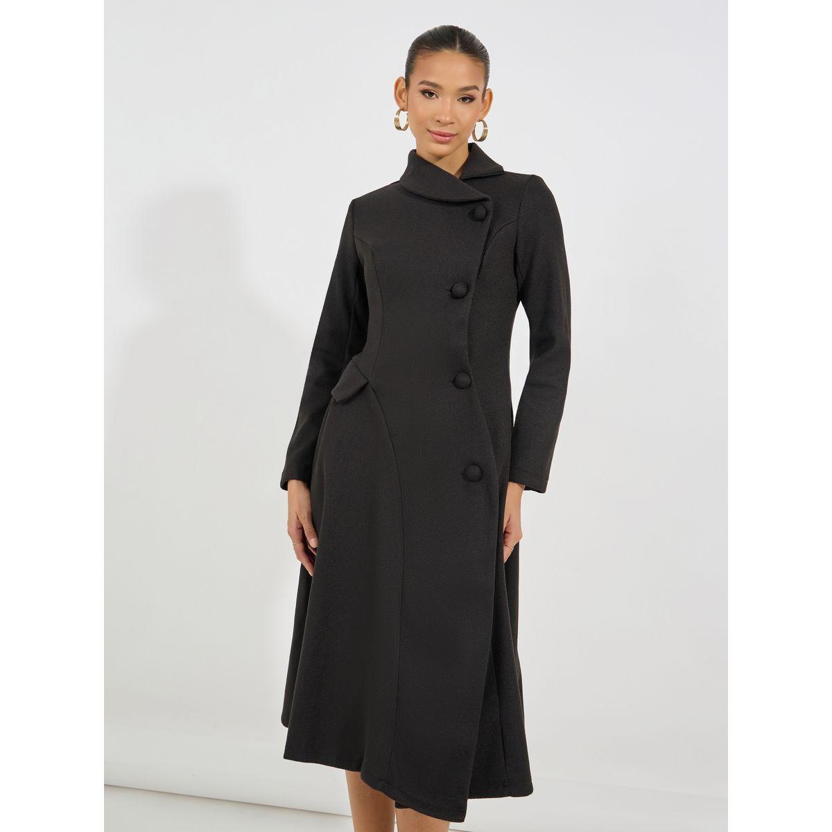 فستان ميدي بنمط بليزر مع أزرار غلق-women-clothing-dresses-image-5
