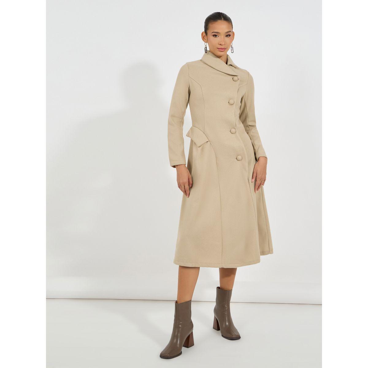 Styli Buttoned Collared Wool Like Blazer Midi Dress-women-clothing-dresses-image-1