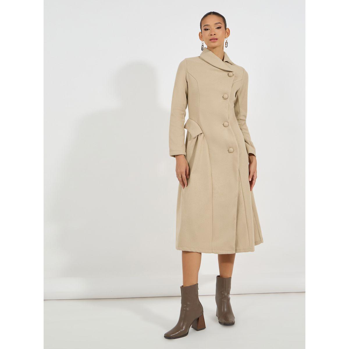 Styli Buttoned Collared Wool Like Blazer Midi Dress-women-clothing-dresses-image-4