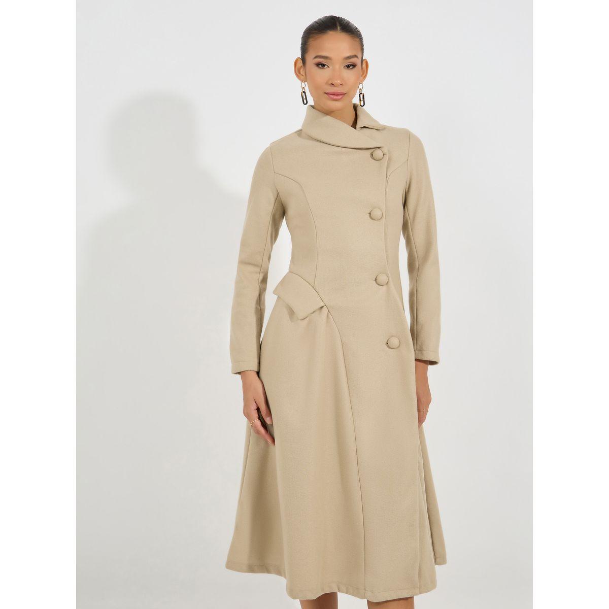 Styli Buttoned Collared Wool Like Blazer Midi Dress-women-clothing-dresses-image-5