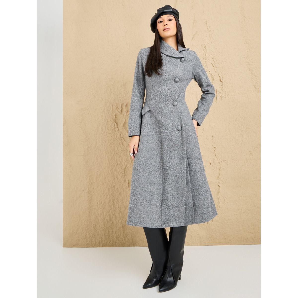 Styli Buttoned Collared Wool Like Blazer Midi Dress-women-clothing-dresses-image-1