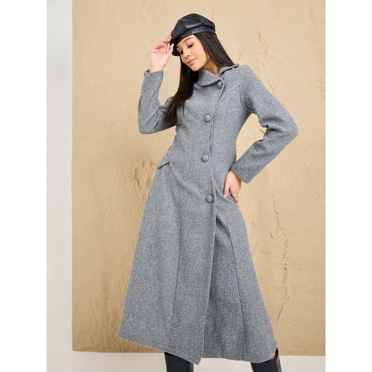 Styli Buttoned Collared Wool Like Blazer Midi Dress-women-clothing-dresses-image-2