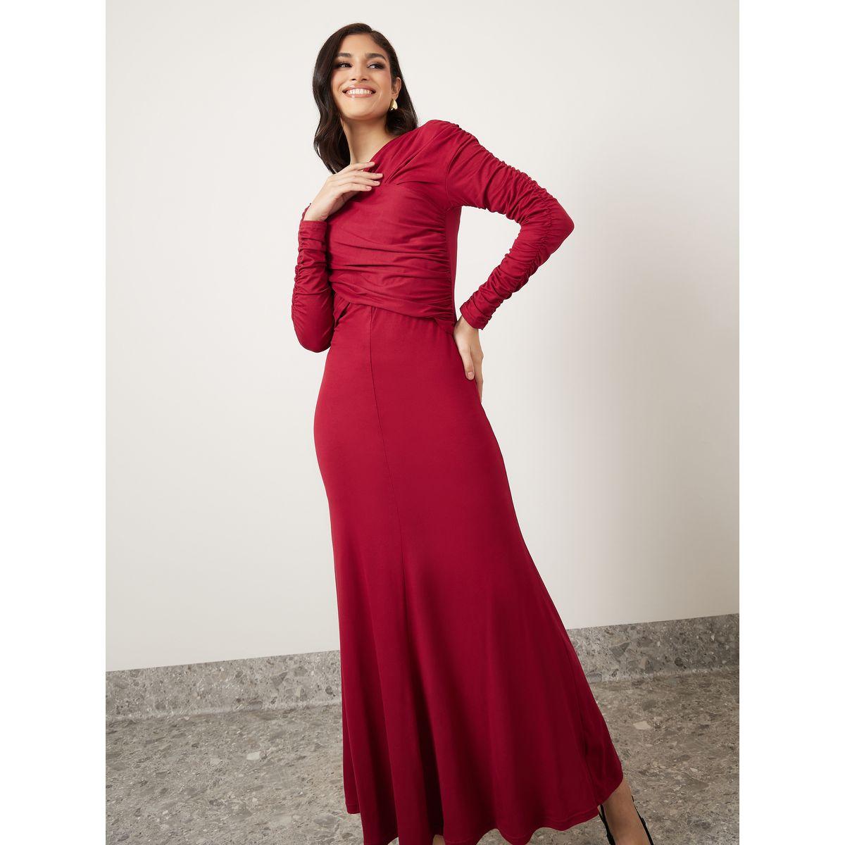 Styli Ruched Sleeve Gathered Front A-Line Maxi Dress-women-clothing-dresses-image-2