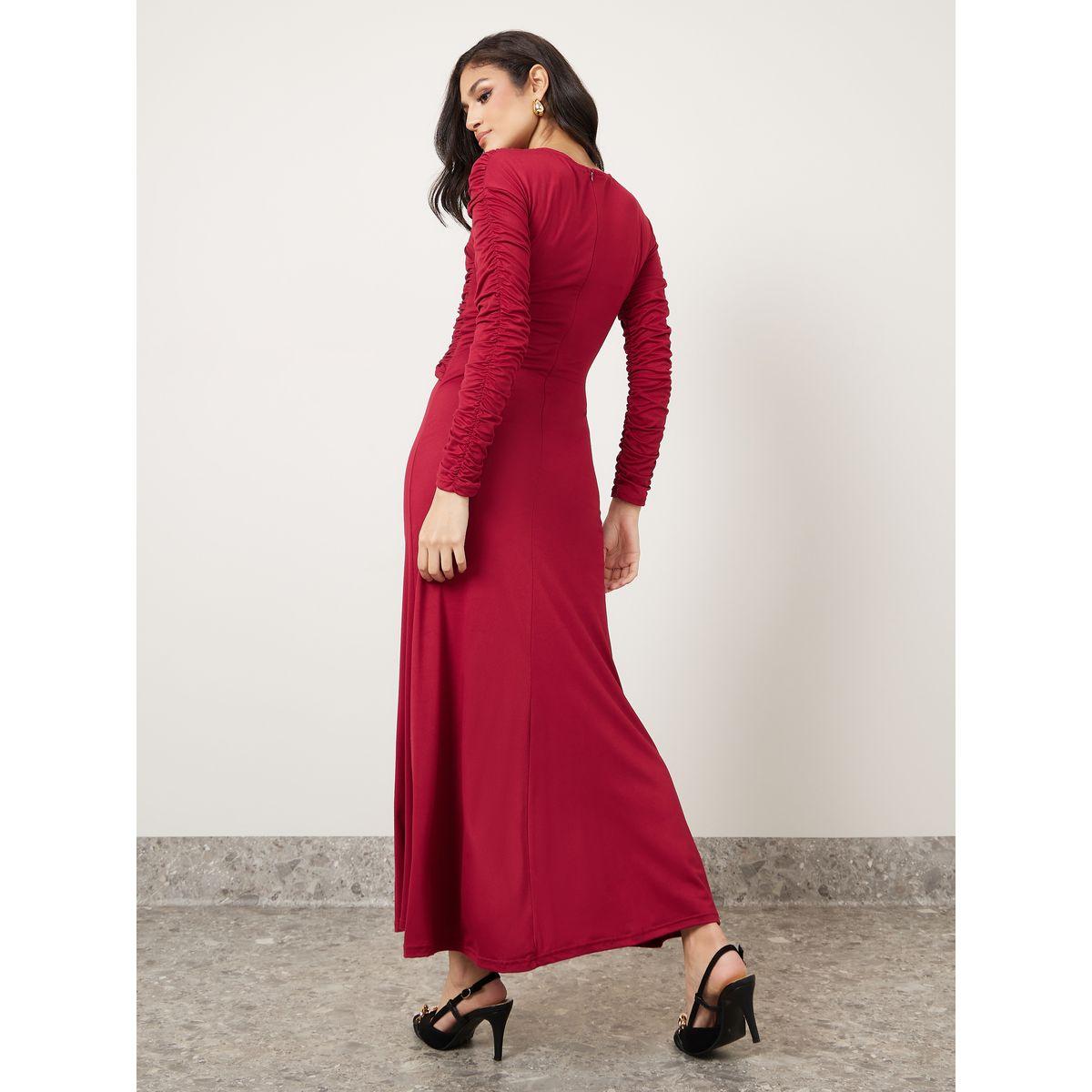 فستان طويل بأكمام مزمومة-women-clothing-dresses-image-4