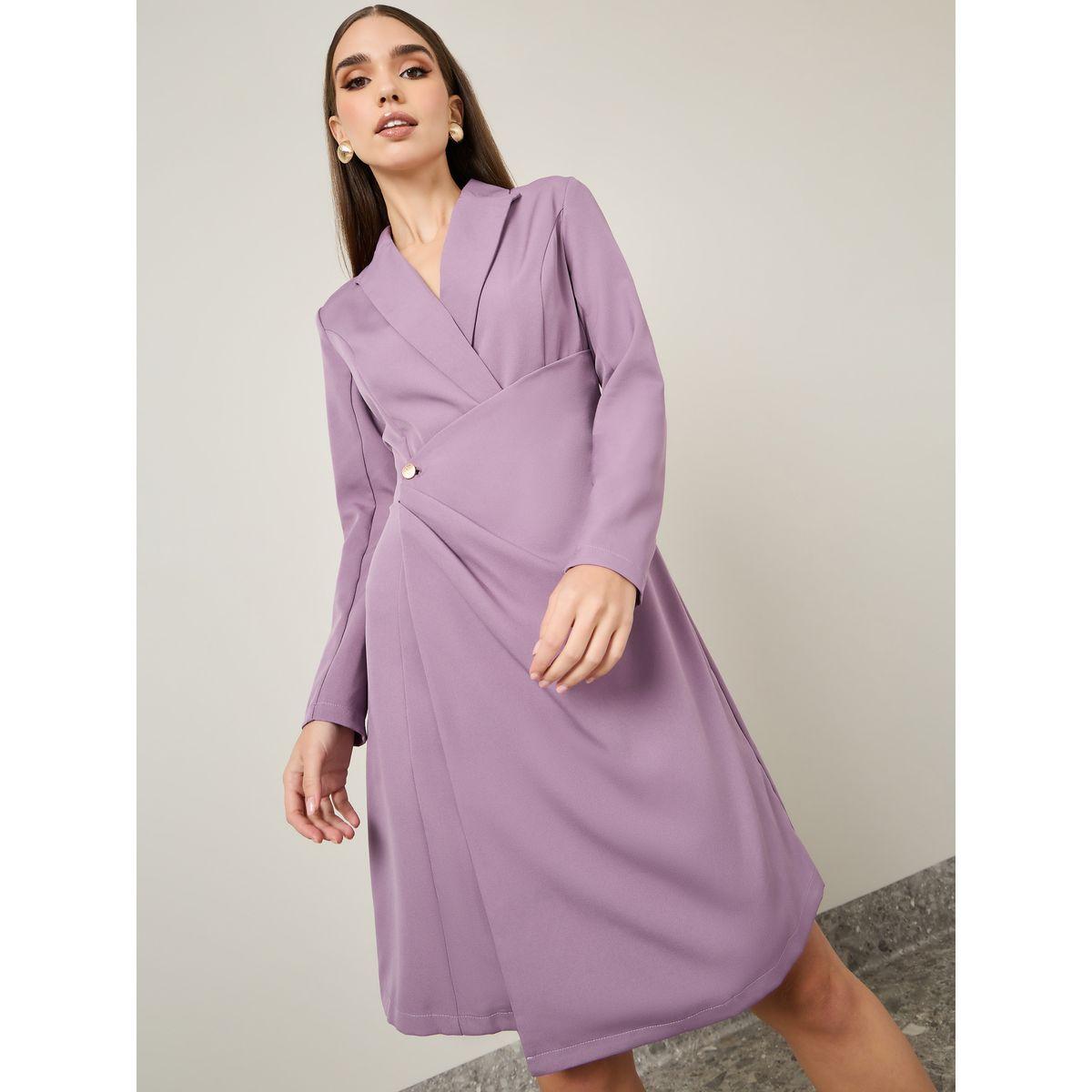 Styli Notch Lapel Wrap Front Blazer Knee Length Dress-women-clothing-dresses-image-1