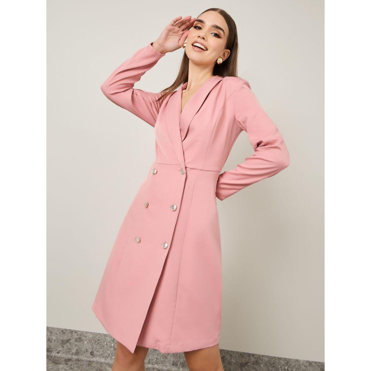 Styli Notch Lapel Buttoned Blazer Knee Length Dress-women-clothing-dresses-image-1