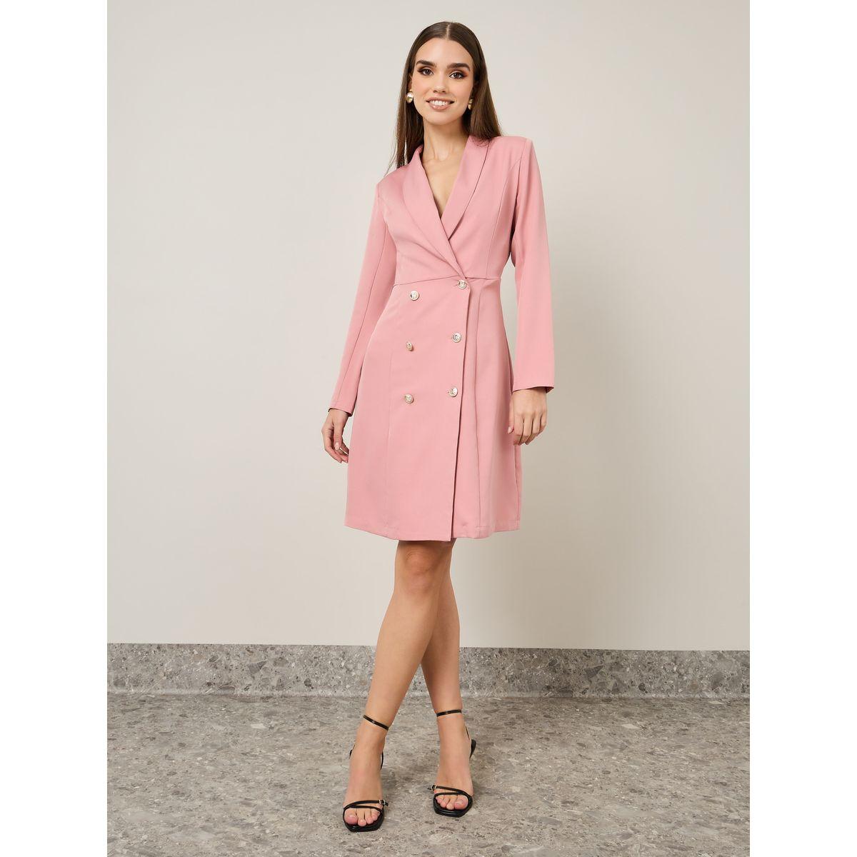 Styli Notch Lapel Buttoned Blazer Knee Length Dress-women-clothing-dresses-image-2