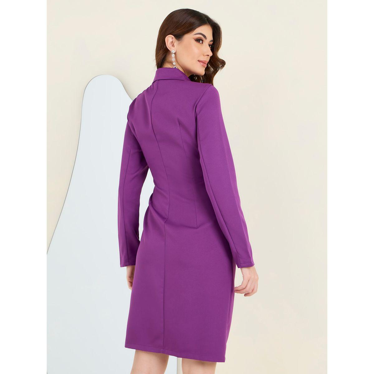 Styli Tie Front Wrap Knee Length Blazer Dress-women-clothing-dresses-image-4
