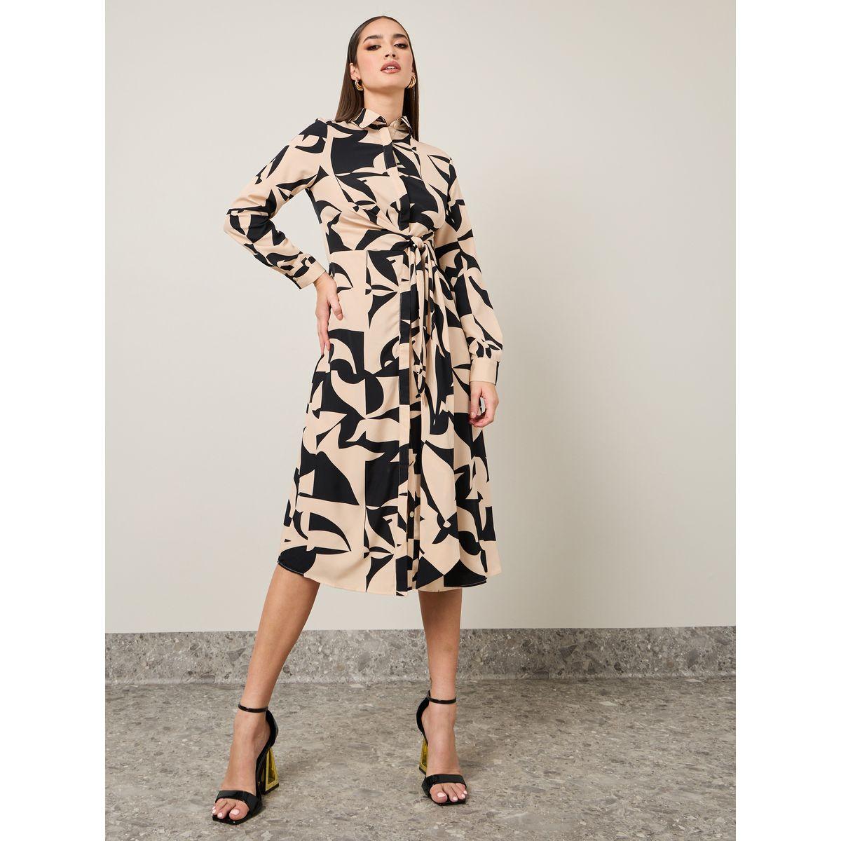فستان ميدي مطبع بطبعة مجردة-women-clothing-dresses-image-1