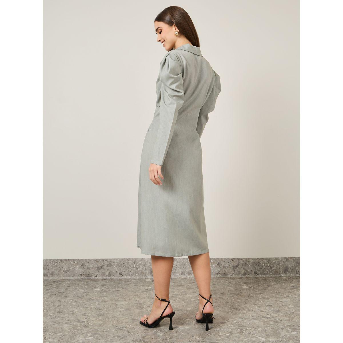 Styli Collared Volume Sleeve A-Line Midi Dress-women-clothing-dresses-image-4