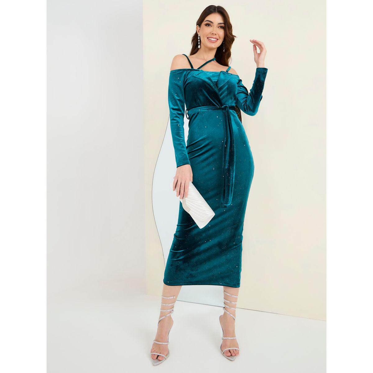 فستان ميدي بأكتاف مكشوفة وأربطة-women-clothing-dresses-image-2