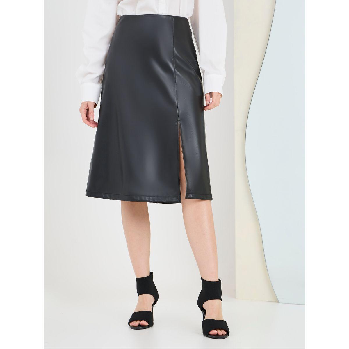 Styli Leather Look Mid Skirt with Split Hem-women-clothing-bottoms-skirts-image-1