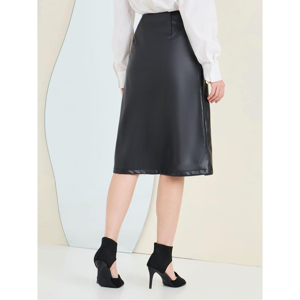 Styli Leather Look Mid Skirt with Split Hem-women-clothing-bottoms-skirts-image-4