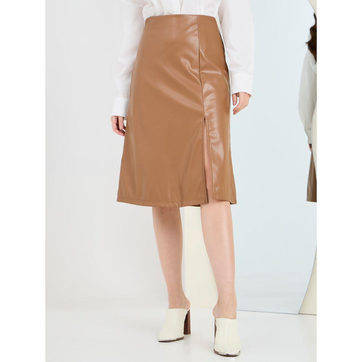 Styli Leather Look Midi Skirt with Split Hem-women-clothing-bottoms-skirts-image-2