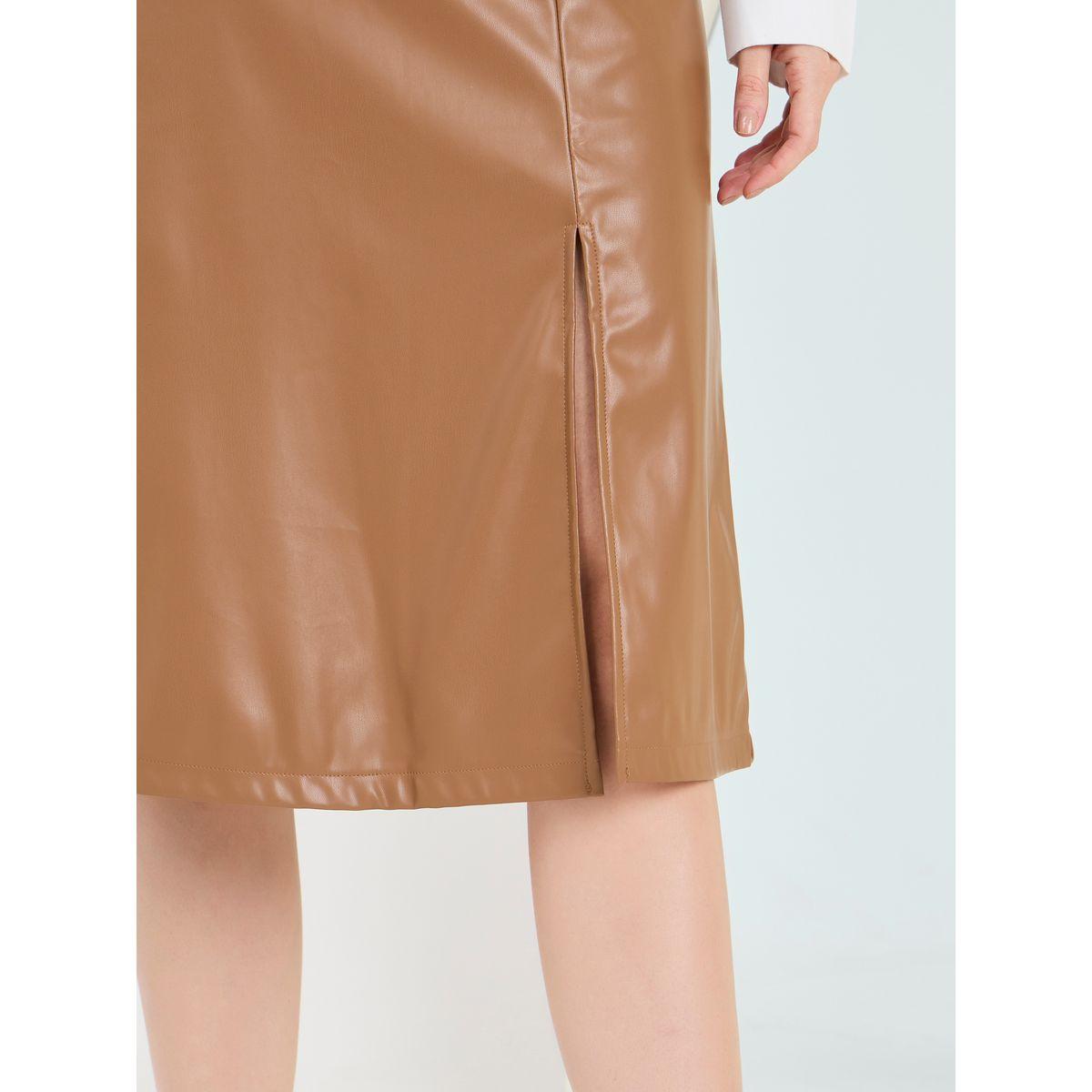 Styli Leather Look Midi Skirt with Split Hem-women-clothing-bottoms-skirts-image-3