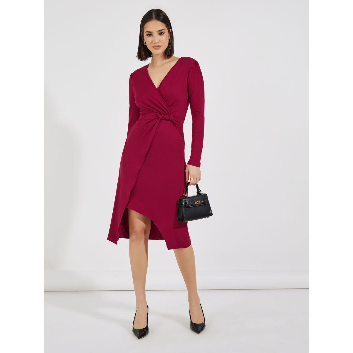 Styli Knotted Wrap Front Bodycon Midi Dress-women-clothing-dresses-image-1