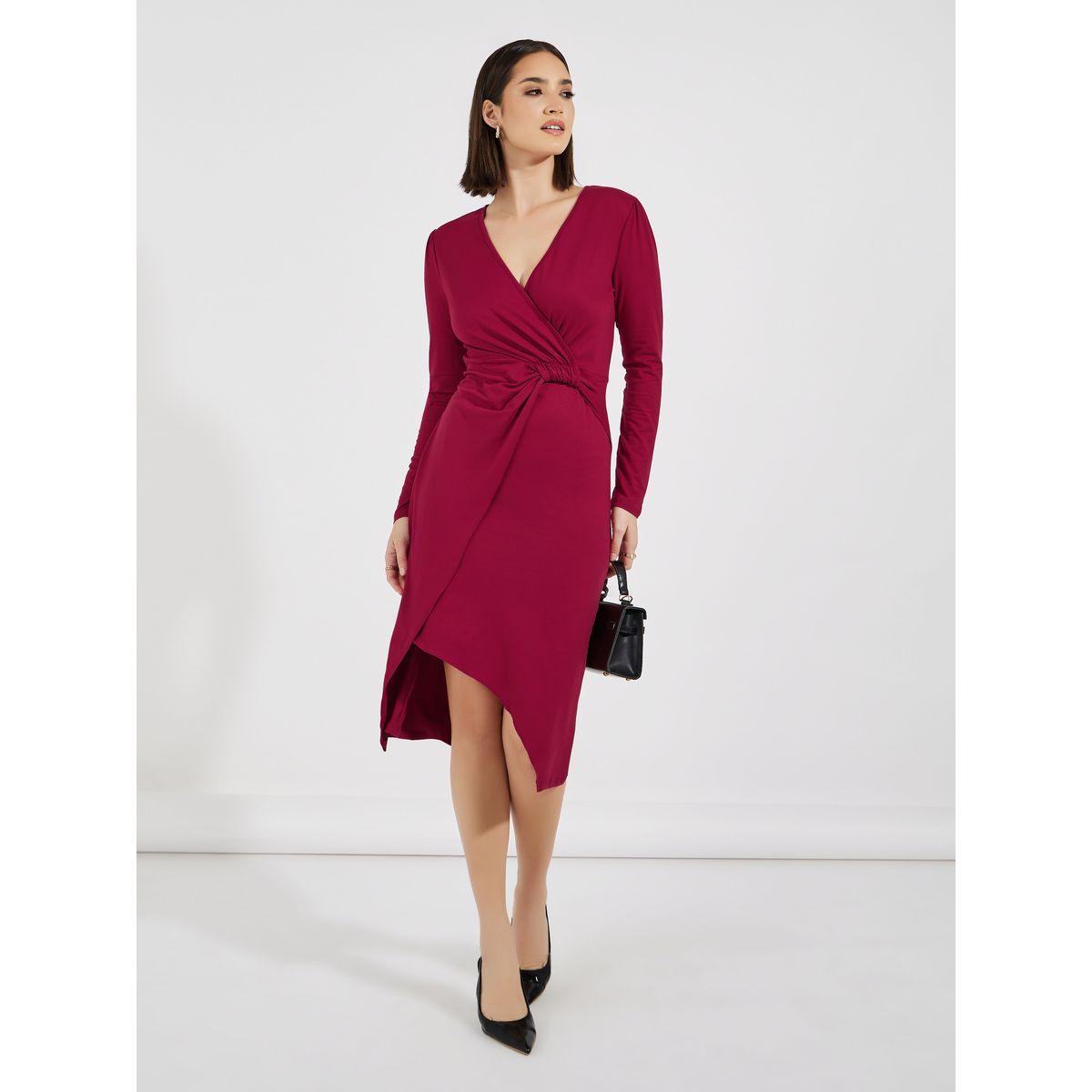 فستان ميدي ضيق بنمط لف مع عقدة-women-clothing-dresses-image-2