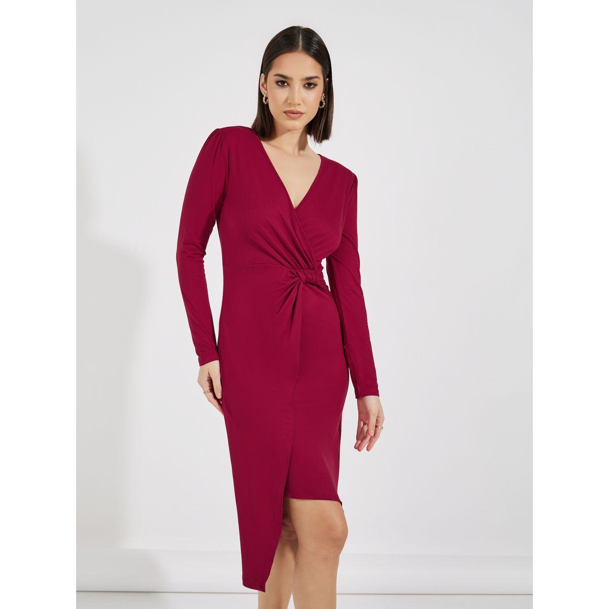 Styli Knotted Wrap Front Bodycon Midi Dress-women-clothing-dresses-image-3