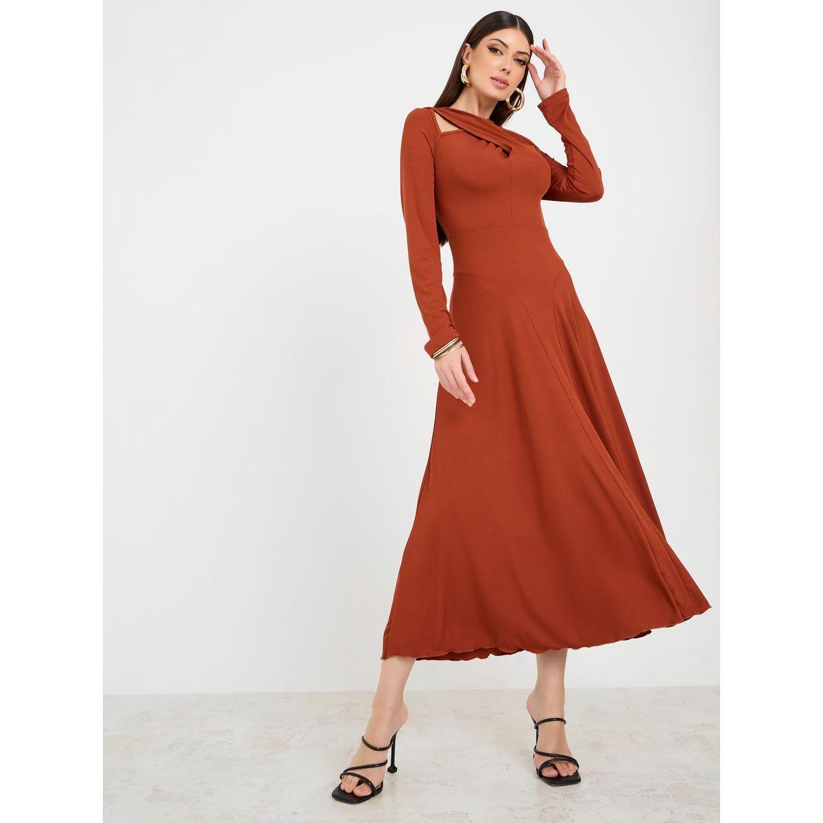 فستان طويل بياقة بنمط كروس-women-clothing-dresses-image-2