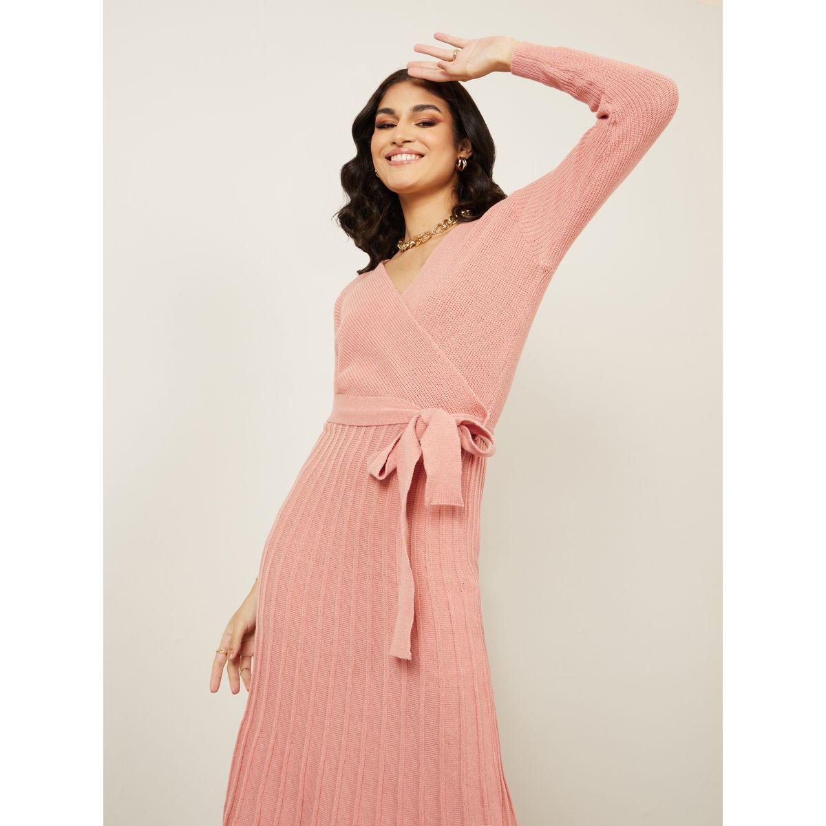 فستان ميدي محبوك مع حزام خصر-women-clothing-dresses-image-2