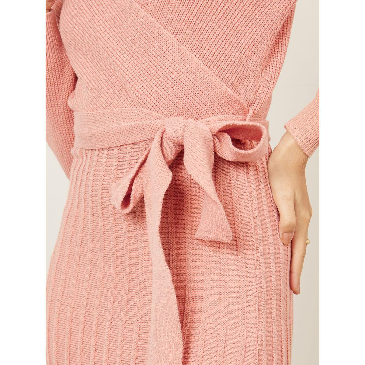 Styli Textured Knit Tie Belt Sweater Midi Dress-women-clothing-dresses-image-3