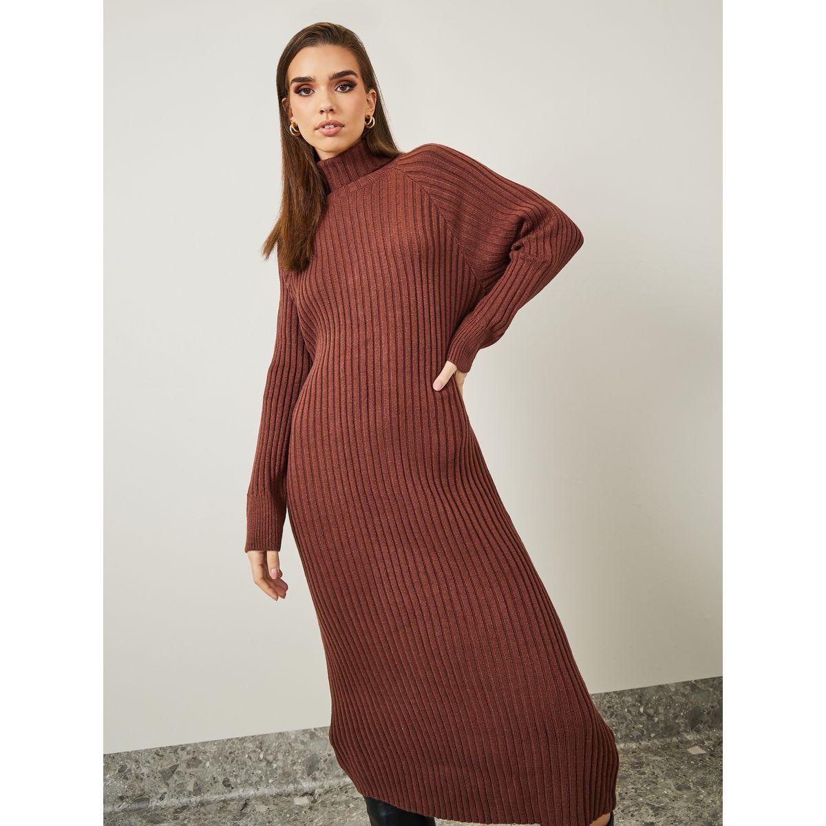 Styli Turtle Neck Ribbed Knit Sweater Midi Dress-women-clothing-dresses-image-2