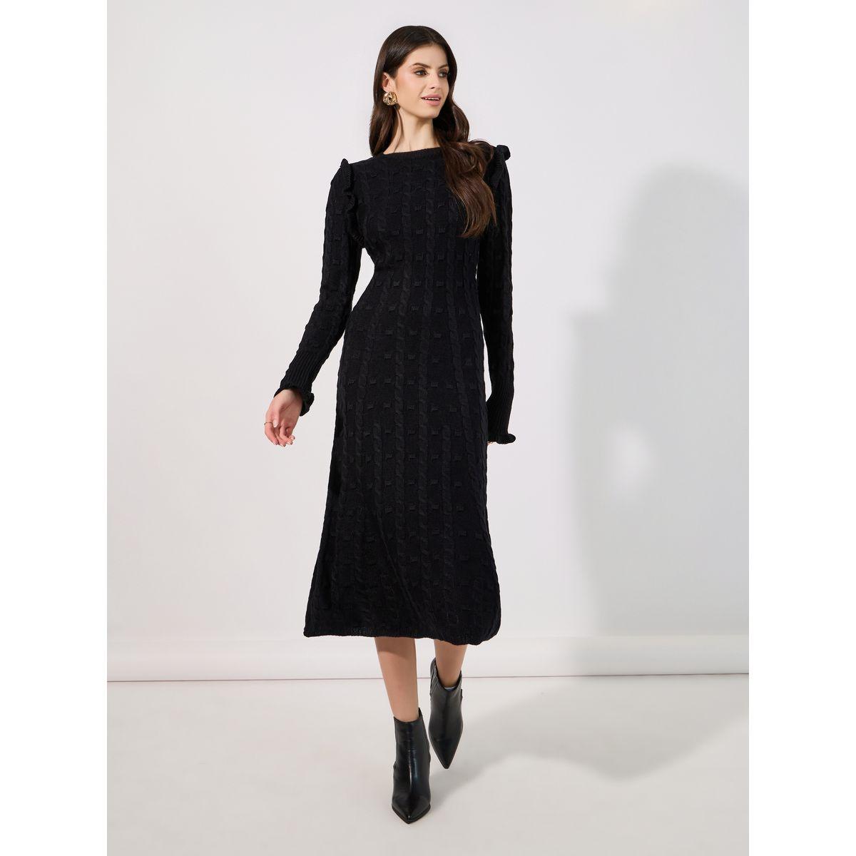 فستان ميدي محبوك بتفاصيل بارزة الملمس-women-clothing-dresses-image-1