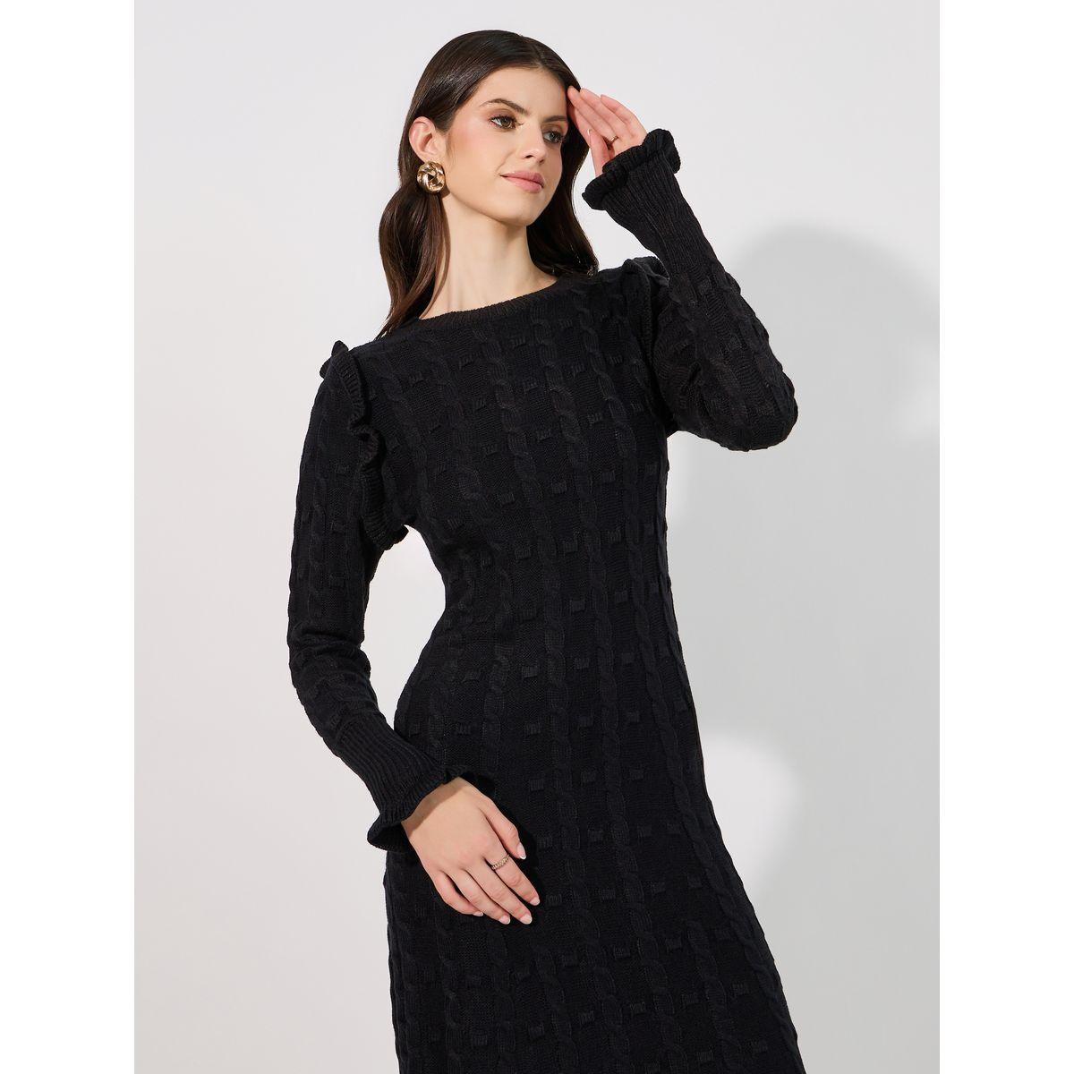فستان ميدي محبوك بتفاصيل بارزة الملمس-women-clothing-dresses-image-2