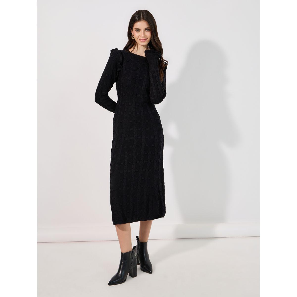 فستان ميدي محبوك بتفاصيل بارزة الملمس-women-clothing-dresses-image-3