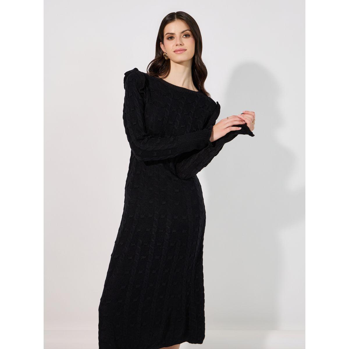 فستان ميدي محبوك بتفاصيل بارزة الملمس-women-clothing-dresses-image-4