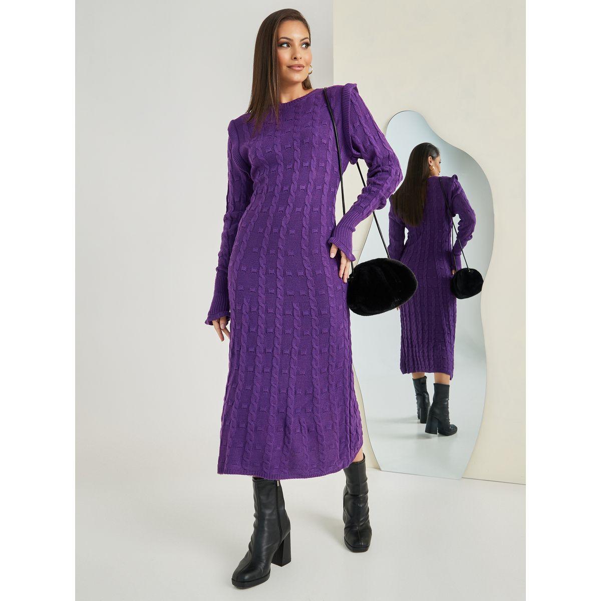 Styli Structured Shoulder A-Line Sweater Midi Dress-women-clothing-dresses-image-1