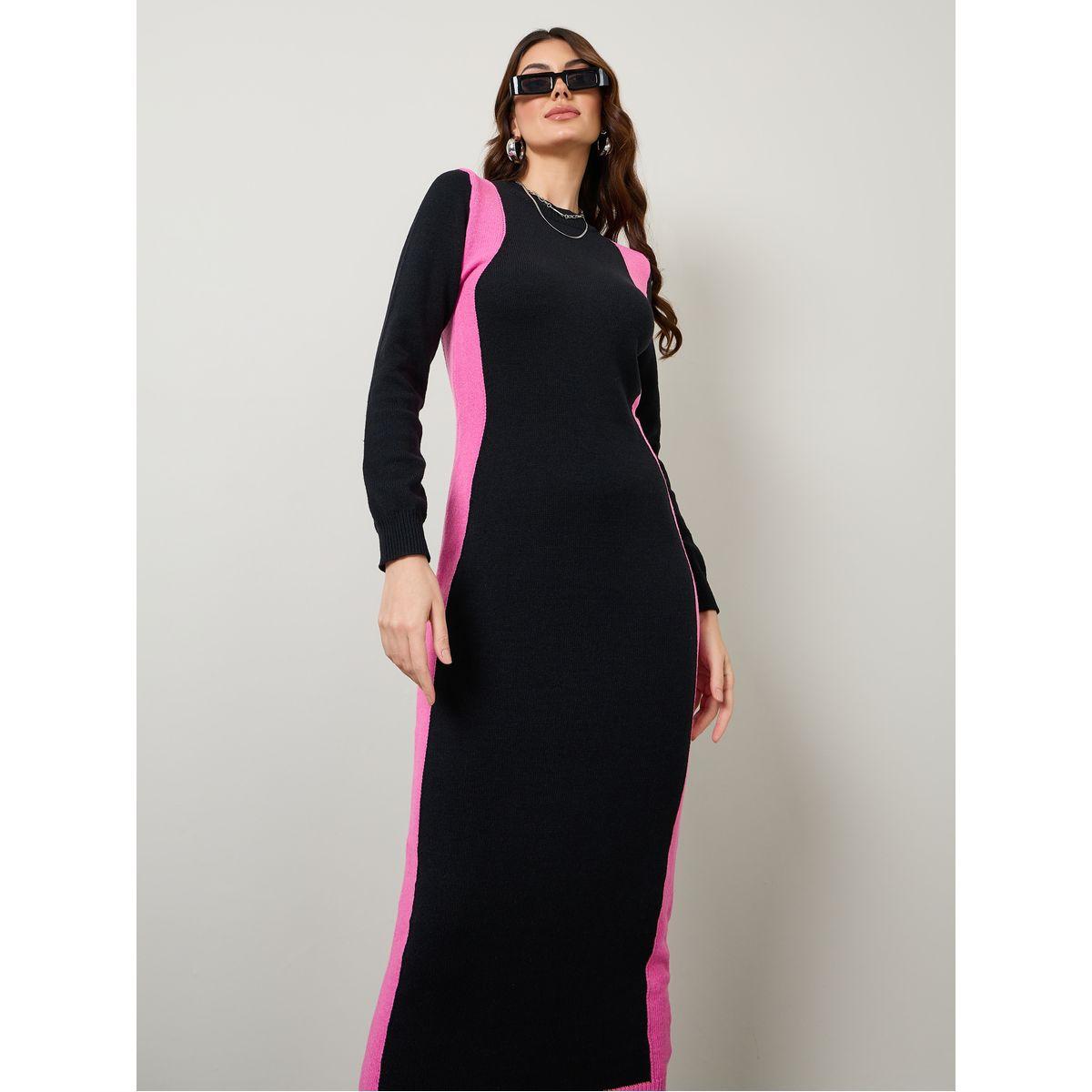فستان ميدي بنمط كتل الالوان-women-clothing-dresses-image-2
