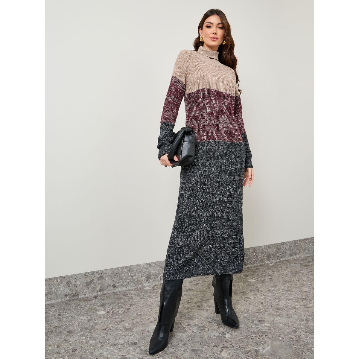 فستان ميدي بنمط كتل الالوان-women-clothing-dresses-image-1