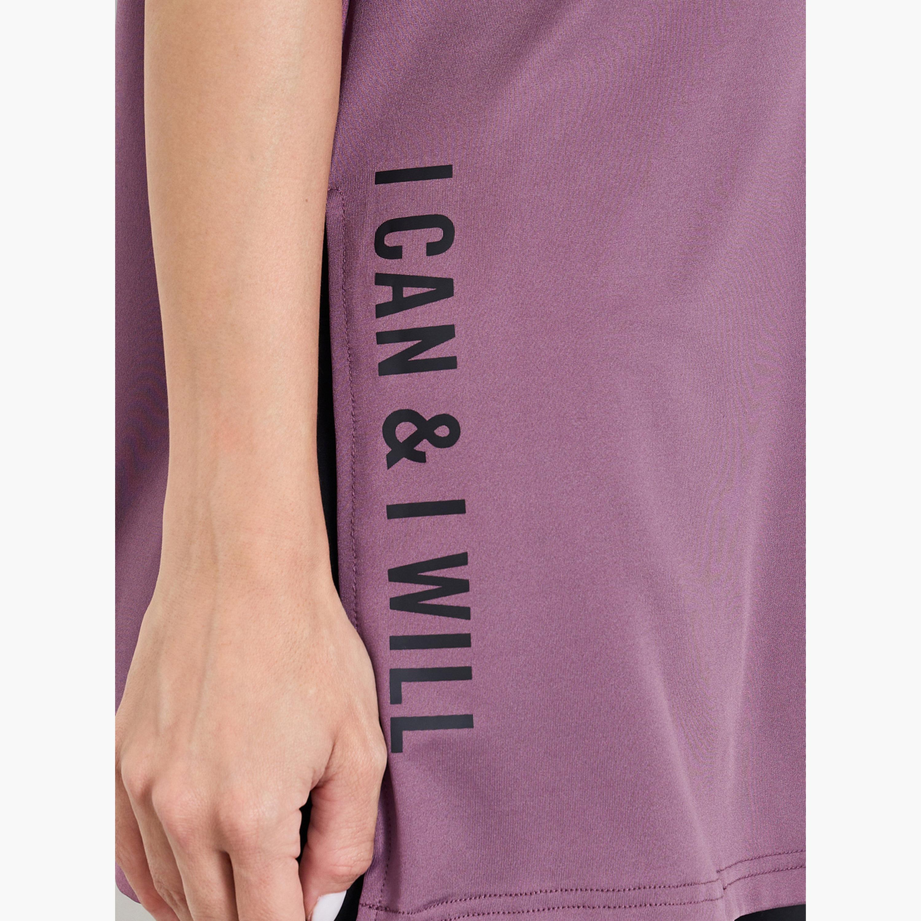 Styli Pink Slogan Side Slit Detail Loose Yoga Fit Top-sports-women-clothing-tshirtsandvests-image-4