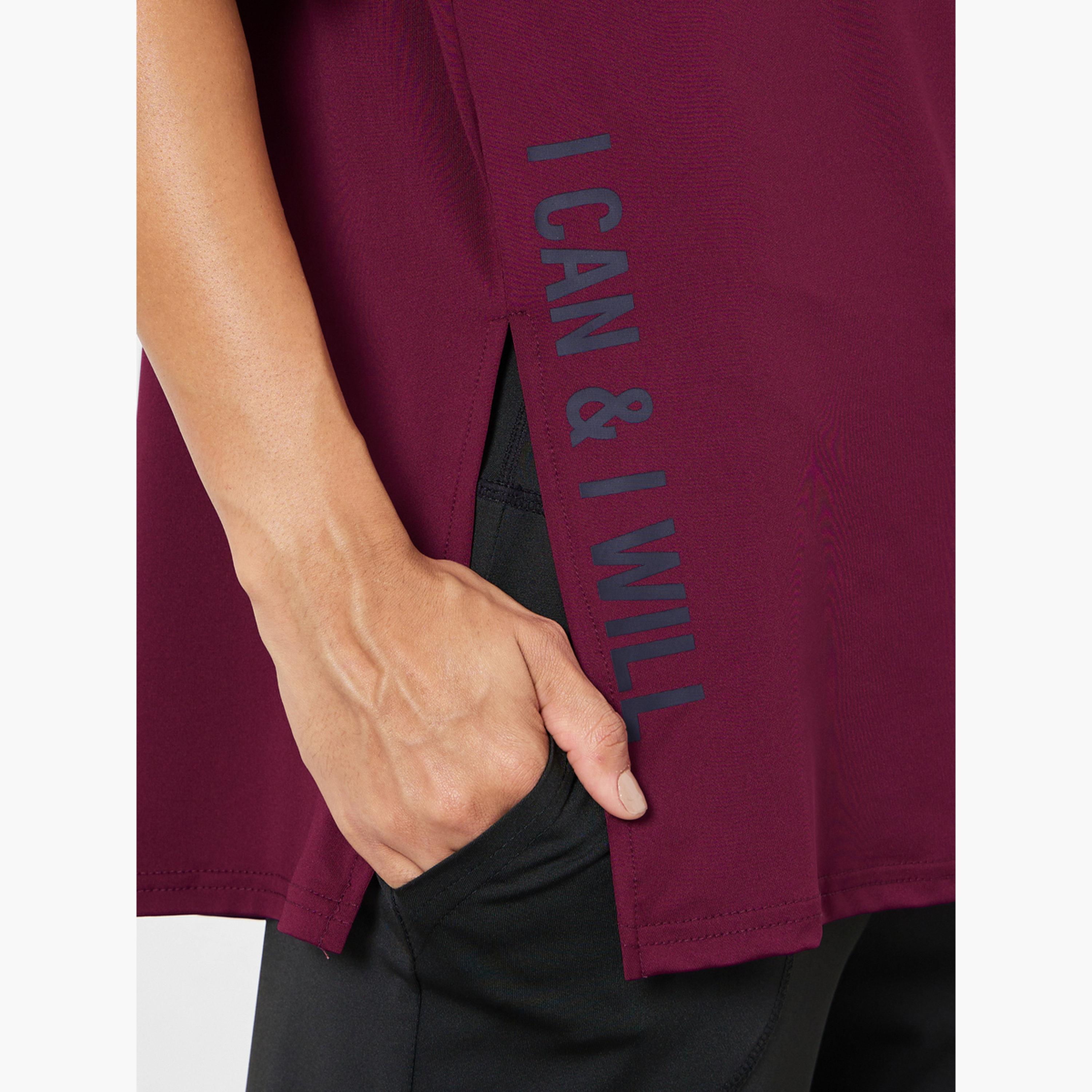 Styli Slogan Side Slit Detail Loose Yoga Fit Top-women-clothing-sportswearandactivewear-tshirtsandvests-image-4