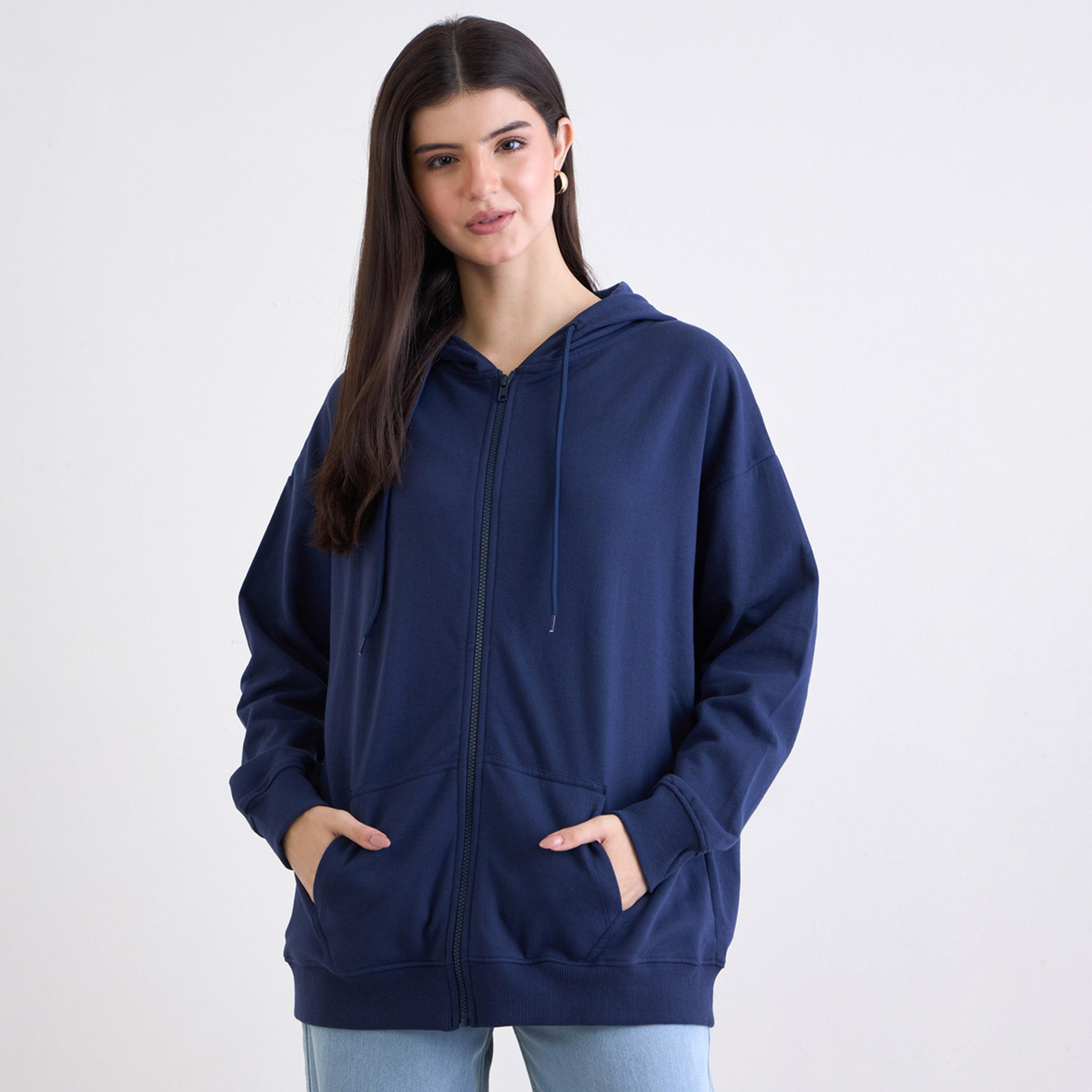 ستايلي - هودي طويل بسحاب حجم كبير-women-clothing-hoodiesandsweatshirts-hoodies-image-1
