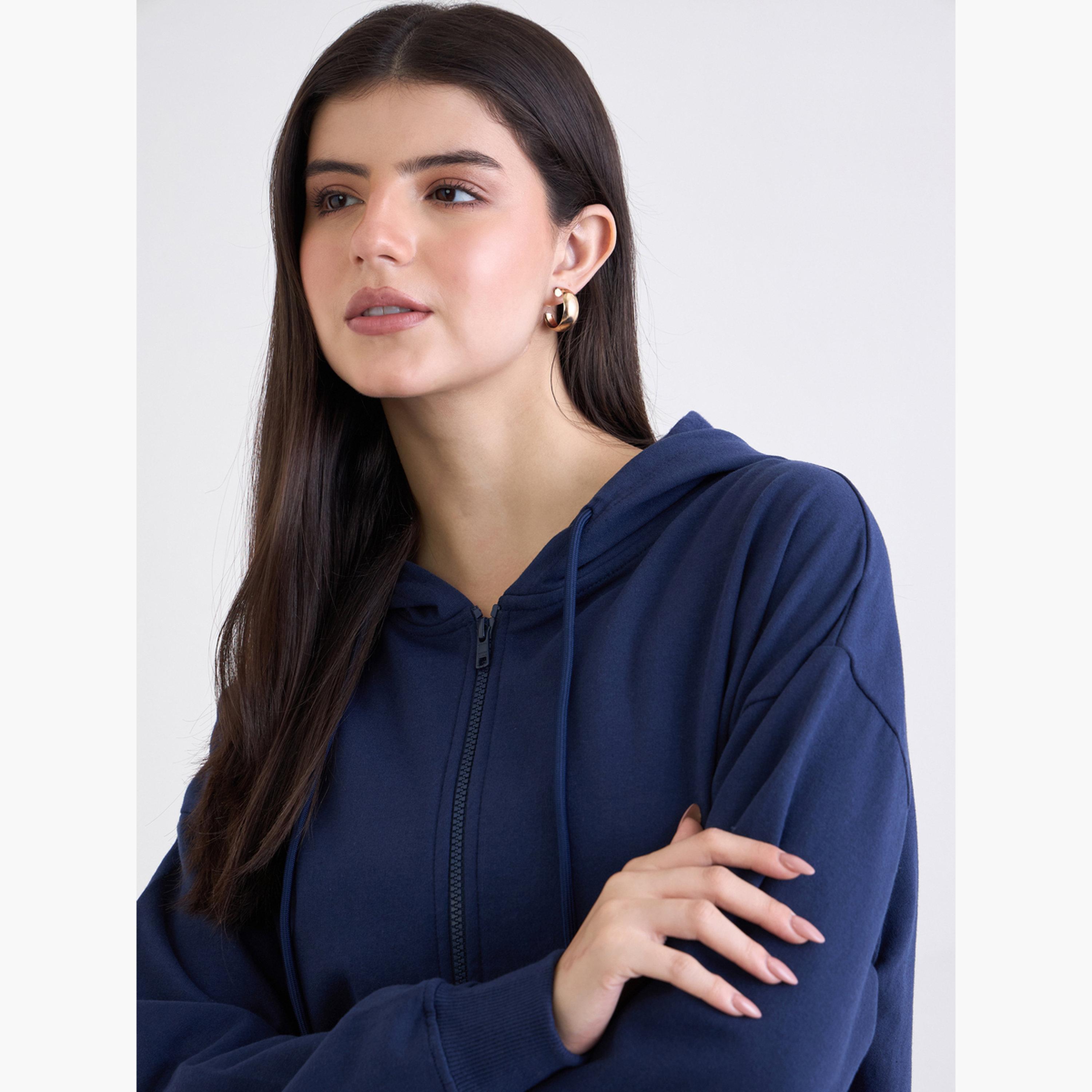 Styli Solid Hooded Neck Long Sleeves Women's Zip Through Hoodie-women-clothing-hoodiesandsweatshirts-hoodies-image-4