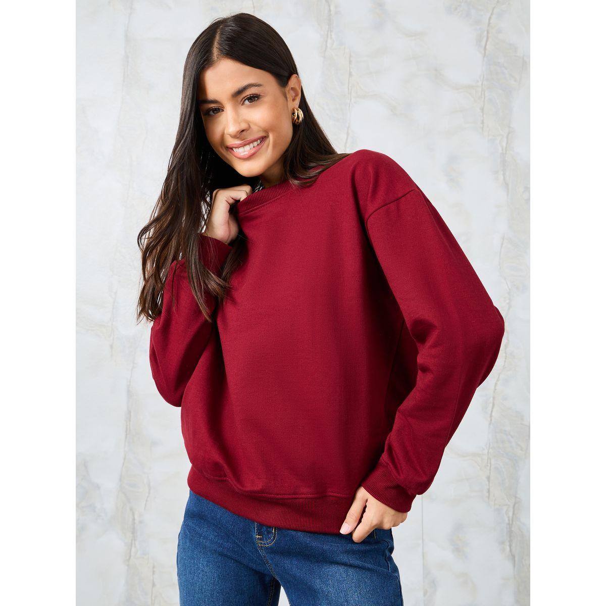Styli Regular Fit Ribbed Round Neck & Cuffed Sweatshirt-women-winterwear-hoodiesandsweatshirts-sweatshirts-image-1