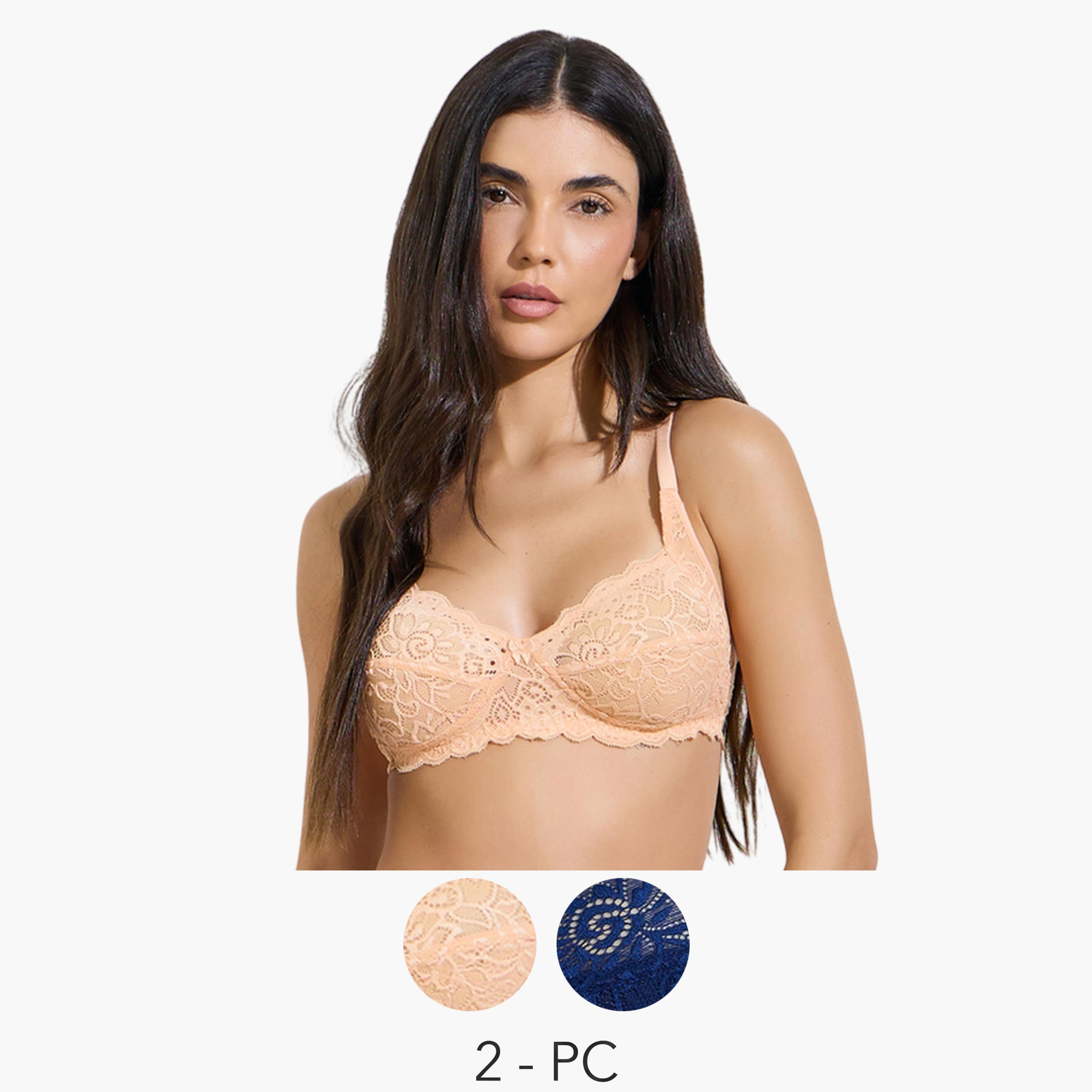 Styli Pack of 2- Non Wired Non Padded Lace Full Cup Bra-women-clothing-lingerie-bras-image-1