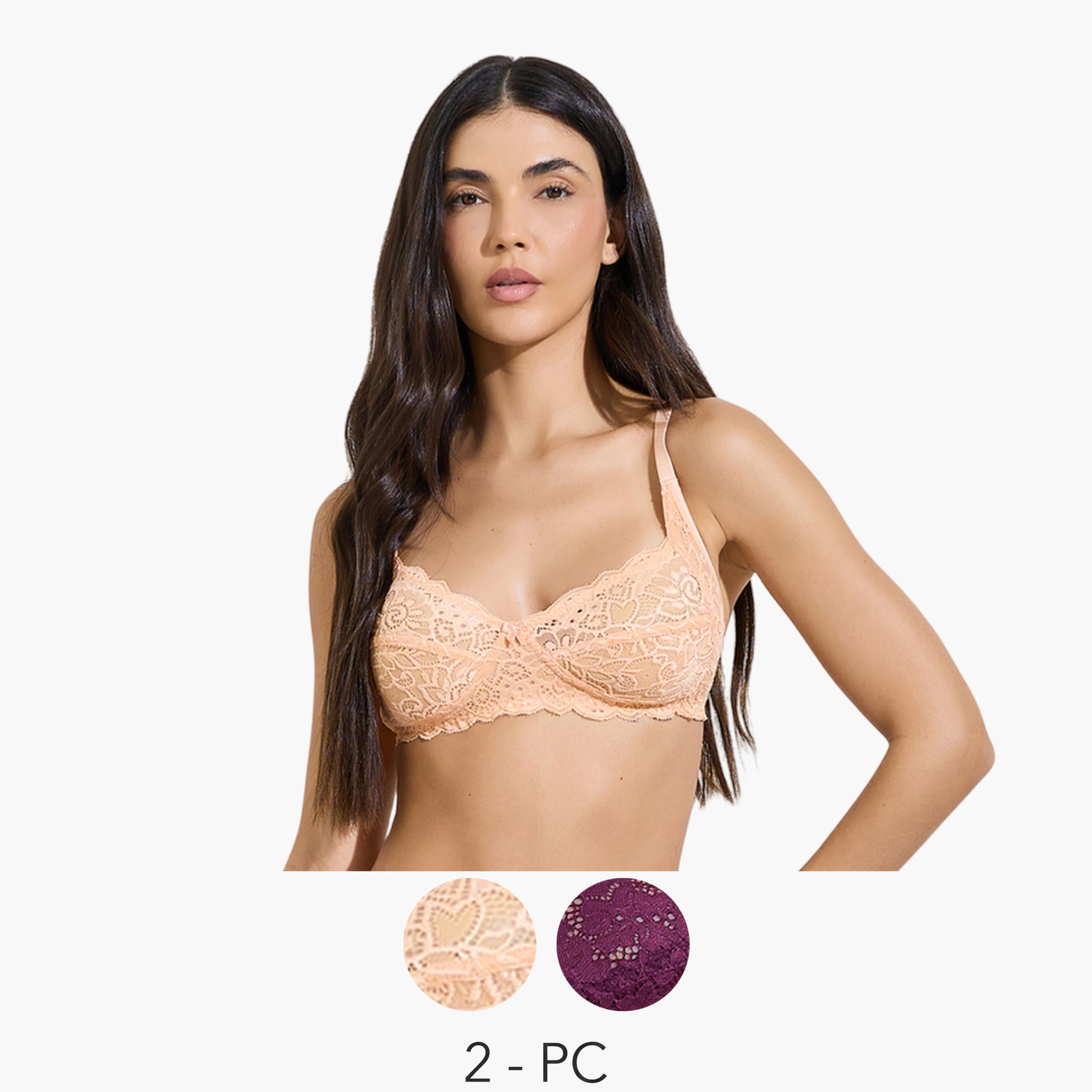 طقم من حمالتي صدر كب كامل دانتيل بدون سلك وبدون حشوة-women-clothing-lingerie-bras-image-1