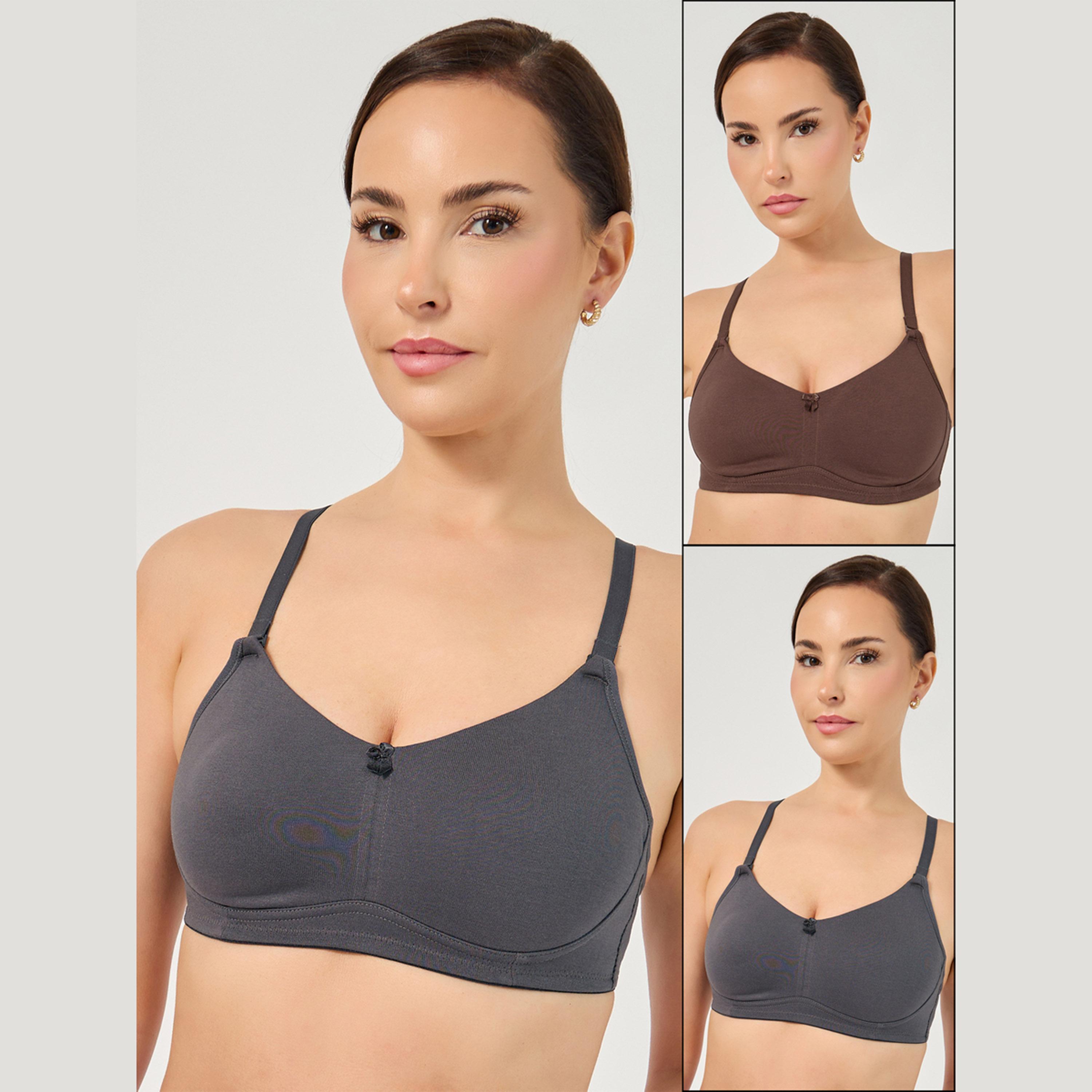 ستايلي - طقم قطعتين - حمالة صدر قطنية كاملة الكوب بدون أسلاك وغير مبطنة-women-clothing-lingerie-bras-image-1