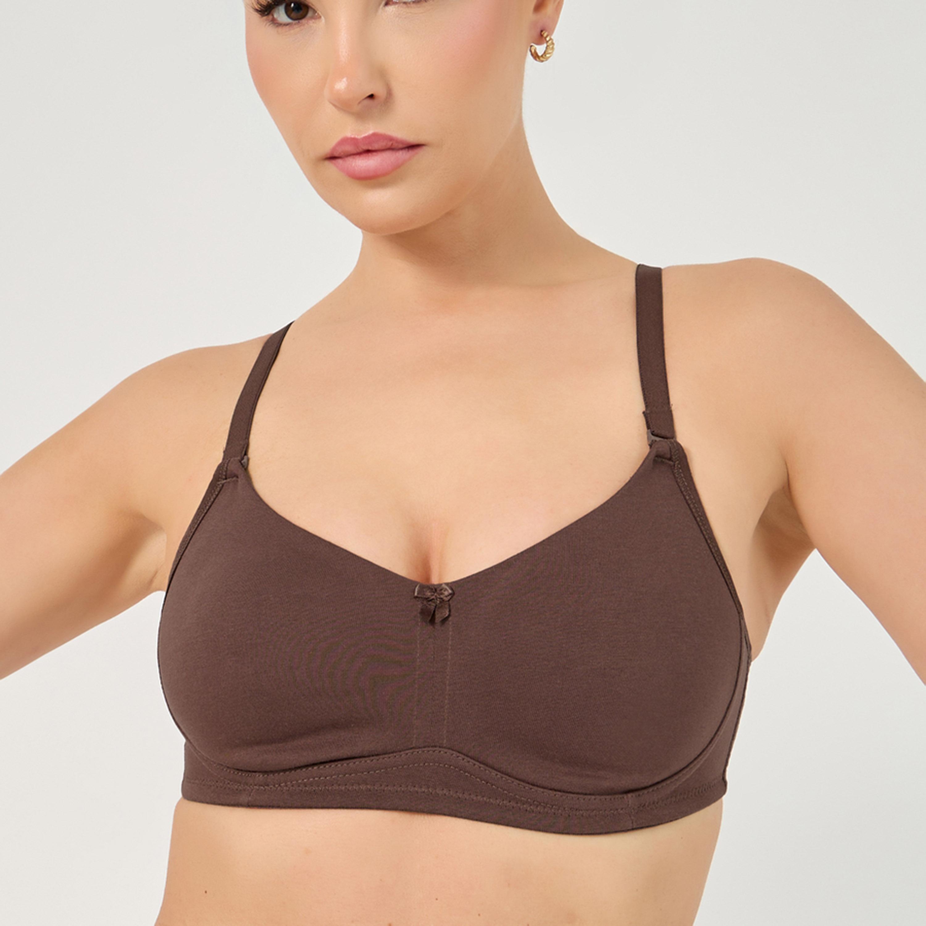ستايلي - طقم قطعتين - حمالة صدر قطنية كاملة الكوب بدون أسلاك وغير مبطنة-women-clothing-lingerie-bras-image-2