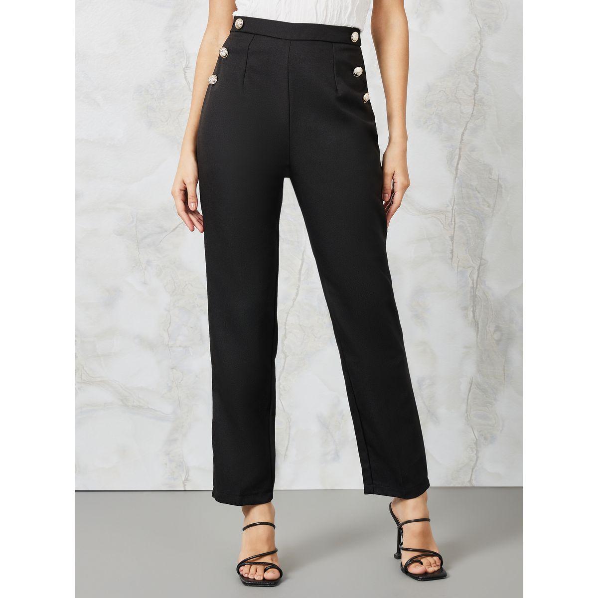Styli High Rise Tapered Fit Trouser with Button Details-women-clothing-bottoms-trousers-image-1