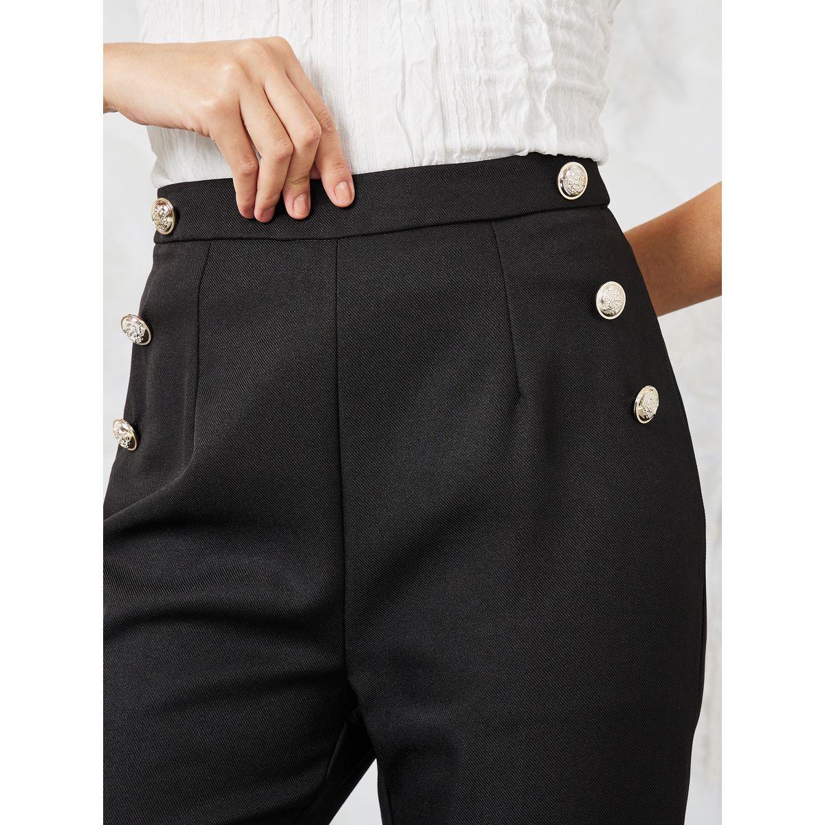Styli High Rise Tapered Fit Trouser with Button Details-women-clothing-bottoms-trousers-image-3
