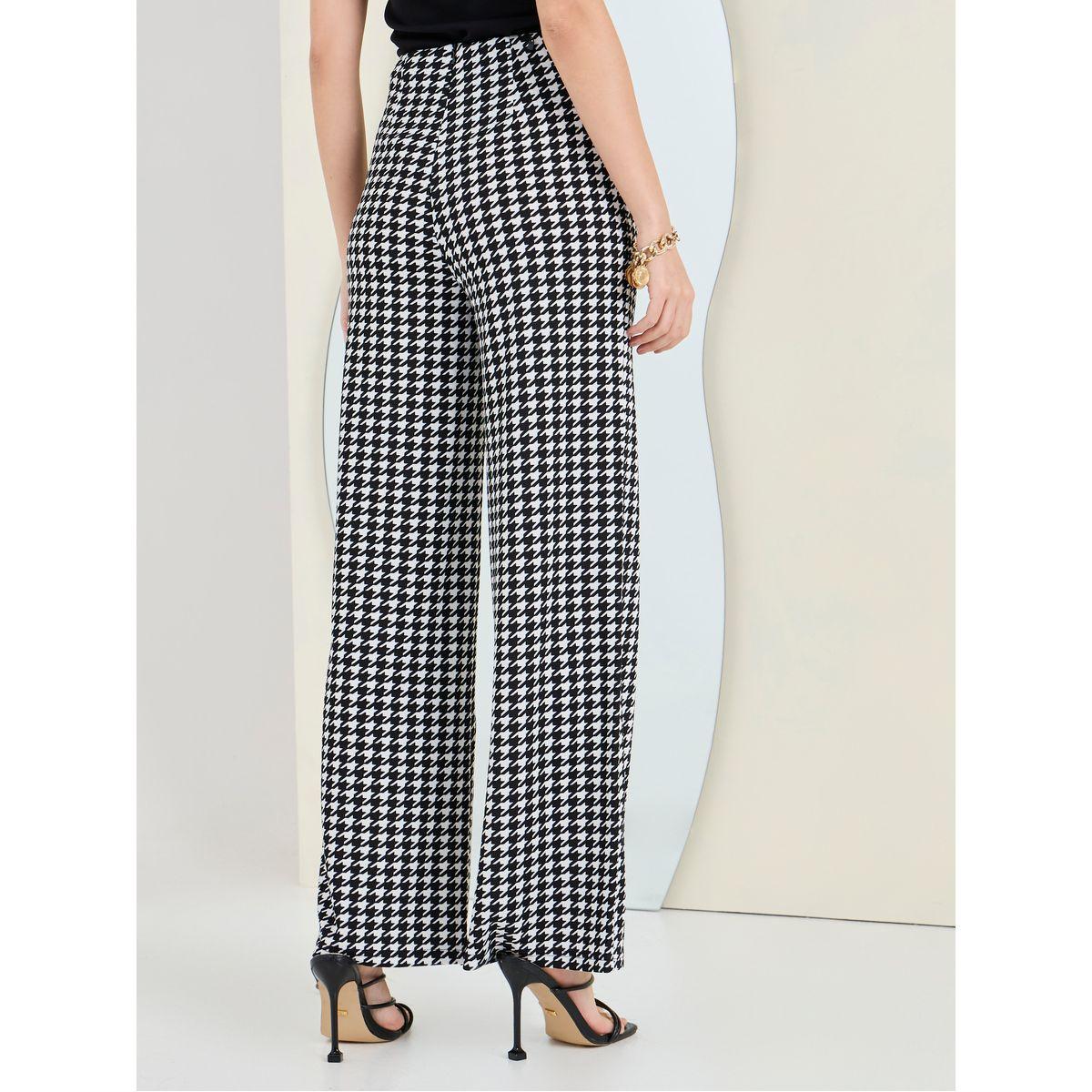 Styli Houndstooth Print Fit & Flare Stretch Trouser-women-clothing-bottoms-trousers-image-5