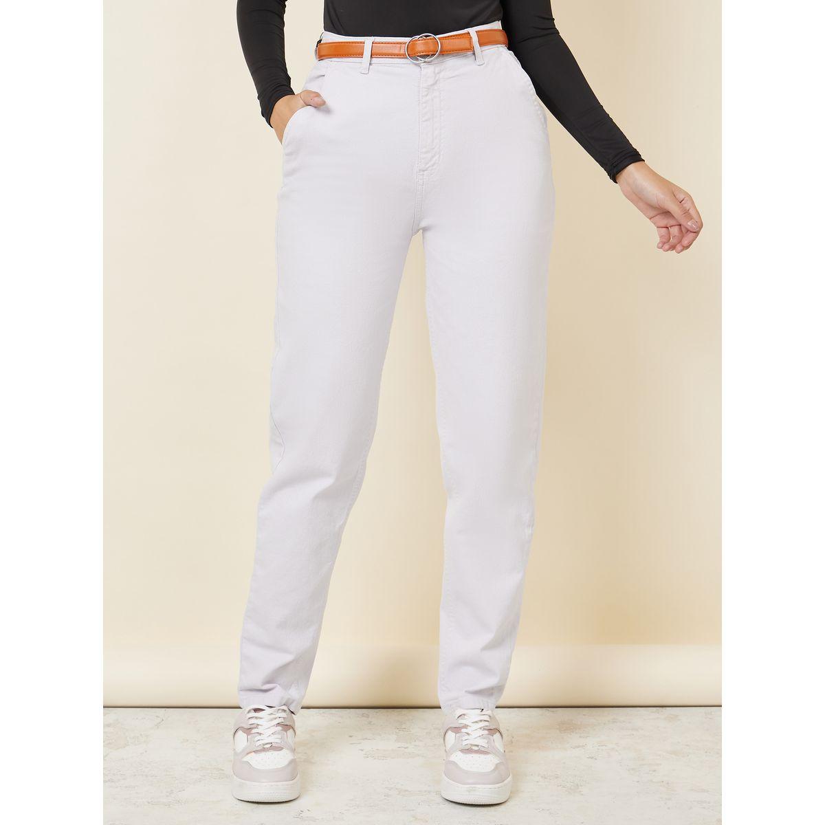 جينز سادة بقصة موم مع حزام خصر-women-clothing-bottoms-jeans-image-4