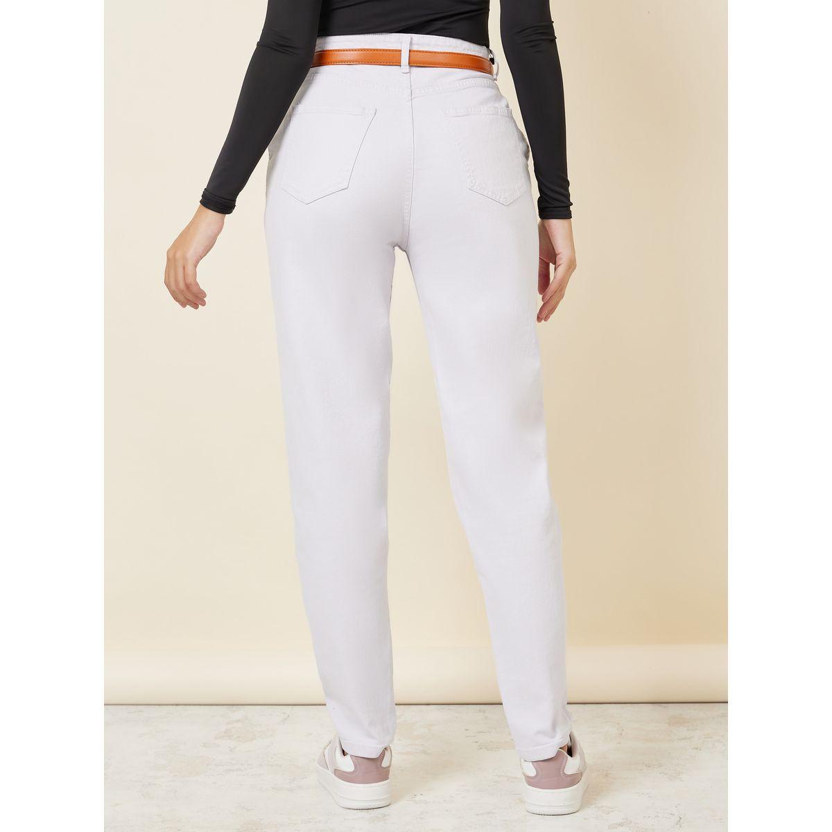 Styli Solid Mom Fit Jeans with Belt-women-clothing-bottoms-jeans-image-4