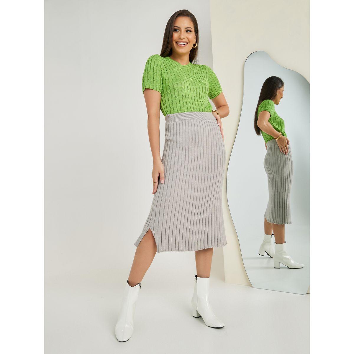 Styli Knit Ribbed Bodycon Midi Skirt With Side Slit-women-clothing-bottoms-skirts-image-1